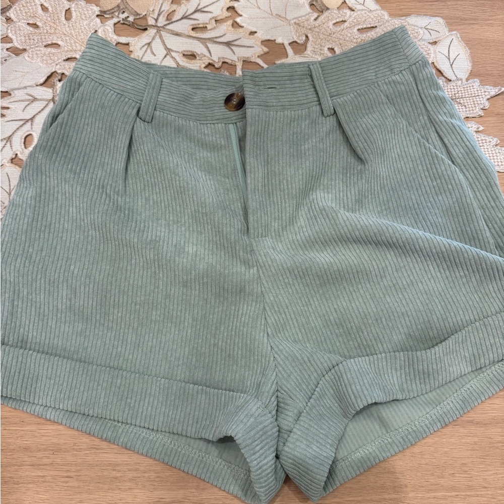 SHEIN Sage Green Corduroy High Waist Shorts